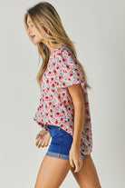 Floral Printed V-Neck Short Sleeve Top Davi & Dani