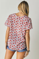 Floral Printed V-Neck Short Sleeve Top Davi & Dani