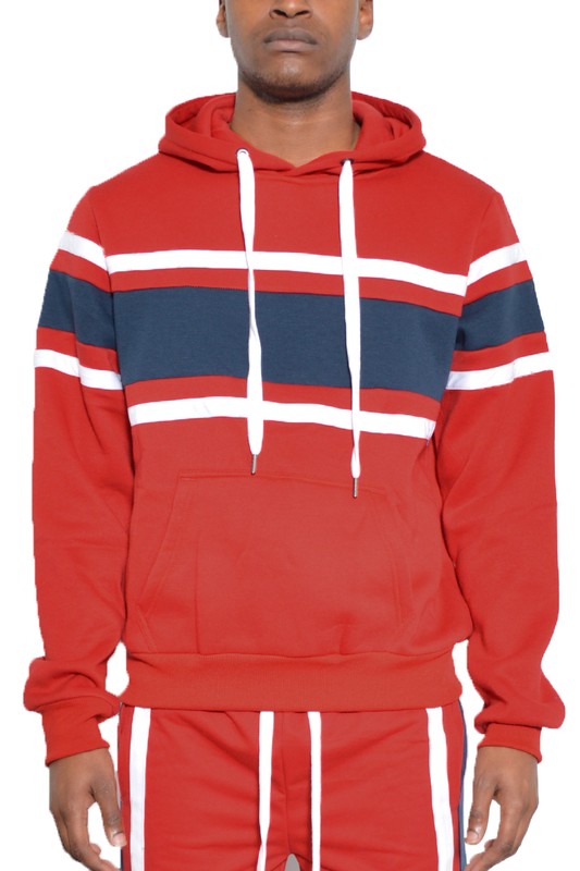 SOLID WITH THREE STRIPE PULLOVER HOODIE WEIV