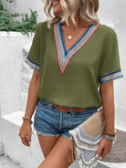 Full Size V-Neck Short Sleeve Blouse Trendsi