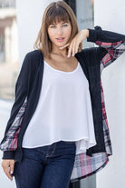 Plaid Back Waffle Knit  Cardigan EG fashion