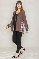 Plaid Back Waffle Knit  Cardigan EG fashion