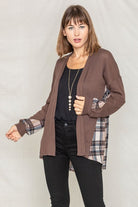 Plaid Back Waffle Knit  Cardigan EG fashion