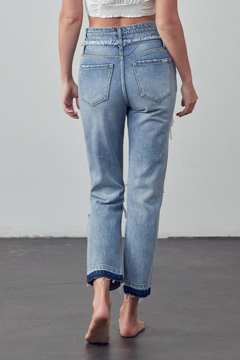 High Rise Double Waistband Released Hem Jeans Denim Lab USA