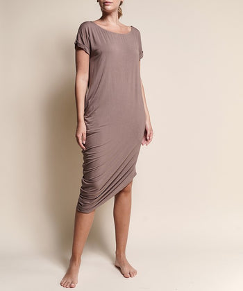 BAMBOO ASYMMETRIC DOLMAN DRESS WITH POCKETS Fabina