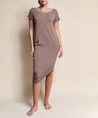 BAMBOO ASYMMETRIC DOLMAN DRESS WITH POCKETS Fabina