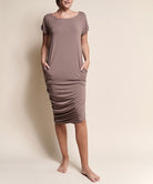 BAMBOO ASYMMETRIC DOLMAN DRESS WITH POCKETS Fabina