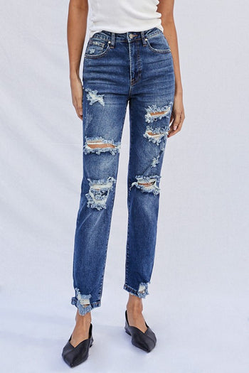 High Waist Ripped Boyfriend Jeans Denim Lab USA