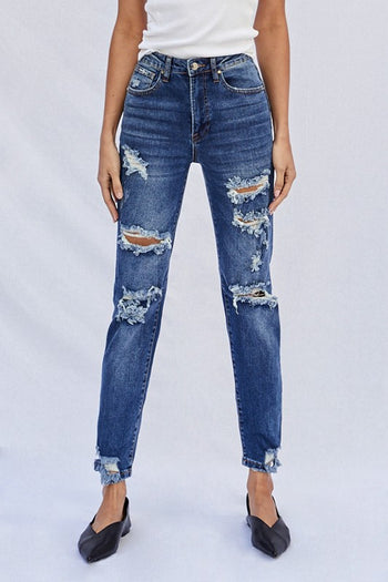 High Waist Ripped Boyfriend Jeans Denim Lab USA