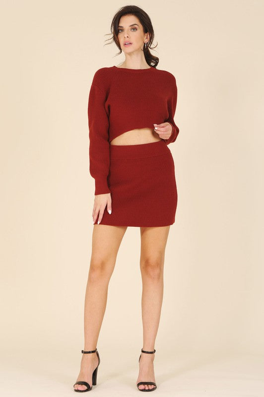 Ribbed knit crop top and skirt set Lilou