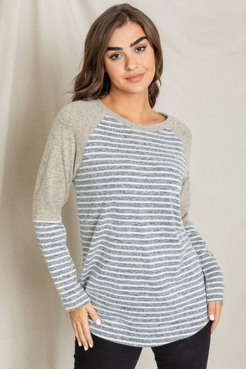 Stripe Solid Color Block Tunic EG fashion