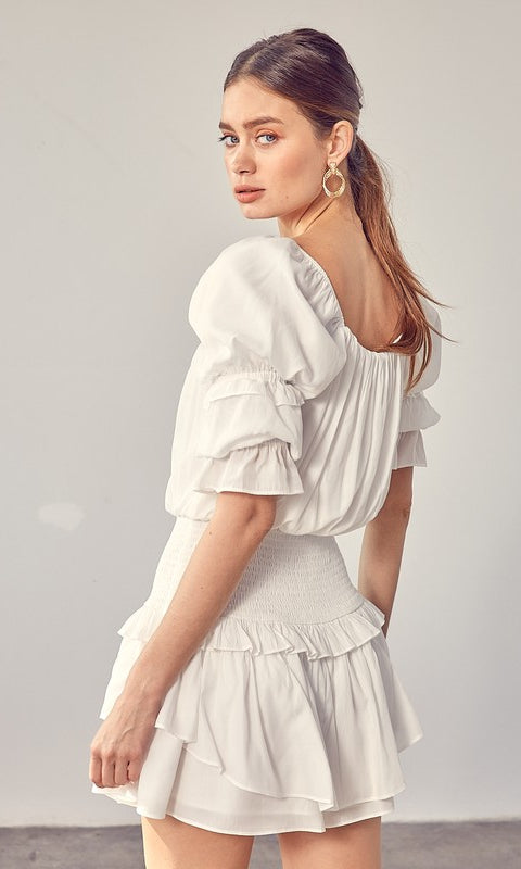 Puff Sleeve Smocked Waist Romper Do + Be Collection