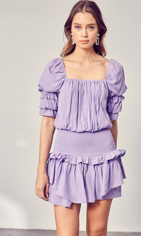 Puff Sleeve Smocked Waist Romper Do + Be Collection