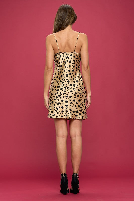 Made in USA Leopard Print Satin Slip Dress Renee C.