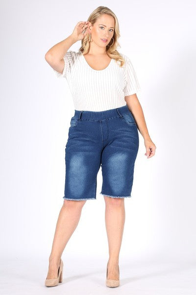 Hi-Waist Distressed Bermuda Short Jeggings Bagel