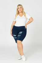 Plus Hi-Waist Distressed Bermuda Short Jeggings Bagel