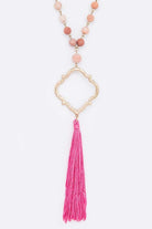 Silk Tassel Quarterfoil Pendant Drop Long Necklace LA Jewelry Plaza