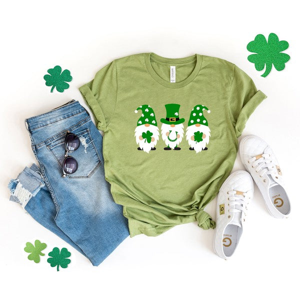 St. Patrick's Gnomes Short Sleeve Graphic Tee Olive and Ivory Wholesale