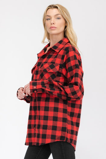 Boyfriend Fit Checker Plaid Flannel Long Sleeve WEIV