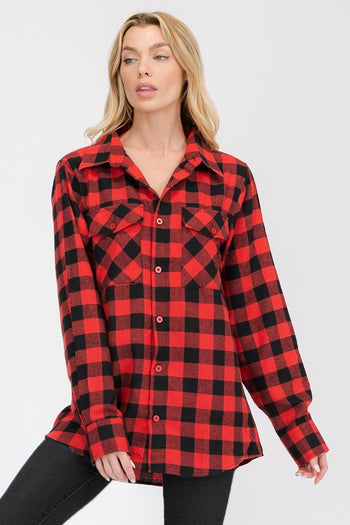 Boyfriend Fit Checker Plaid Flannel Long Sleeve WEIV