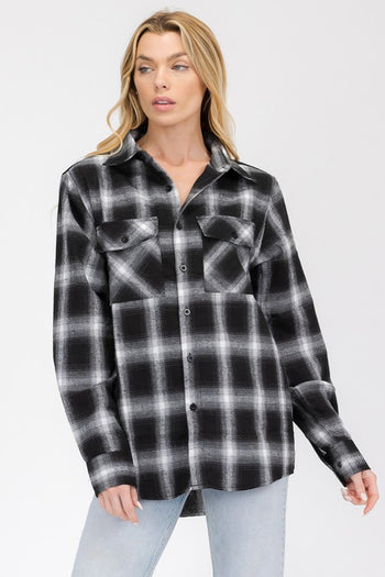 Boyfriend Fit Checker Plaid Flannel Long Sleeve WEIV