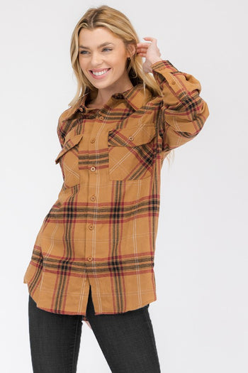 Boyfriend Fit Checker Plaid Flannel Long Sleeve WEIV