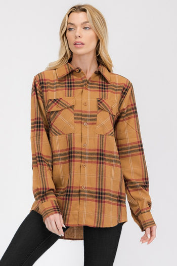 Boyfriend Fit Checker Plaid Flannel Long Sleeve WEIV