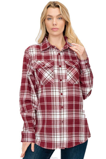 Boyfriend Fit Checker Plaid Flannel Long Sleeve WEIV