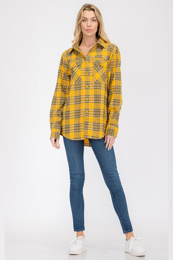 Boyfriend Fit Checker Plaid Flannel Long Sleeve WEIV