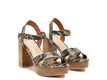 RAG&CO CHYPRE HIGH HEELED BLOCK SANDAL IN TAN Rag Company