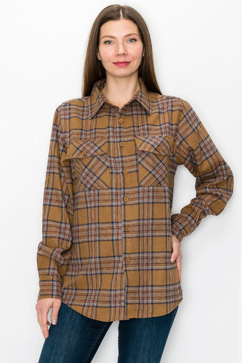 Boyfriend Fit Checker Plaid Flannel Long Sleeve WEIV