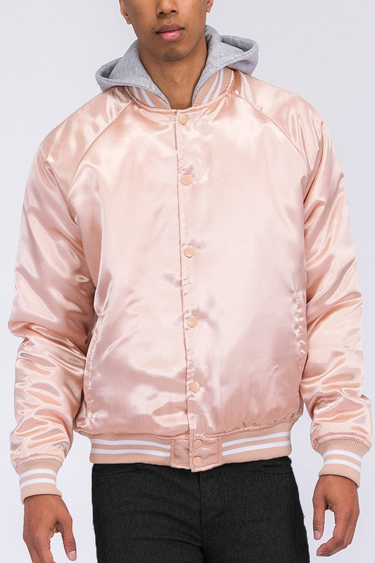 SATIN VARSITY BOMBER JACKET WEIV