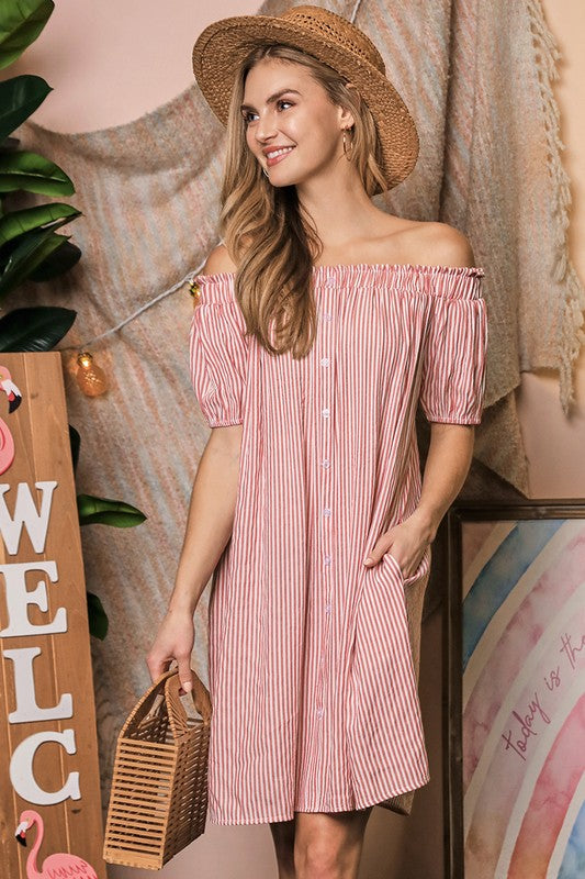 Off The Shoulder Dress with CF Button Detail Ninexis