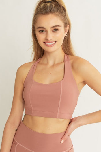 Activewear Crop Halter Back Detail Top Love Tree