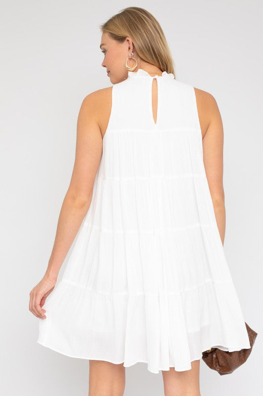 Sleeveless Ruffle Neck Tiered Dress Gilli