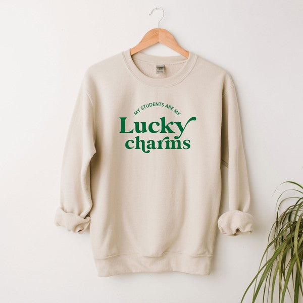 My Students Are My Lucky Charms Graphic Sweatshirt Olive and Ivory Wholesale