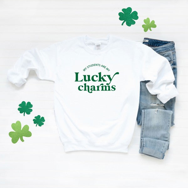 My Students Are My Lucky Charms Graphic Sweatshirt Olive and Ivory Wholesale