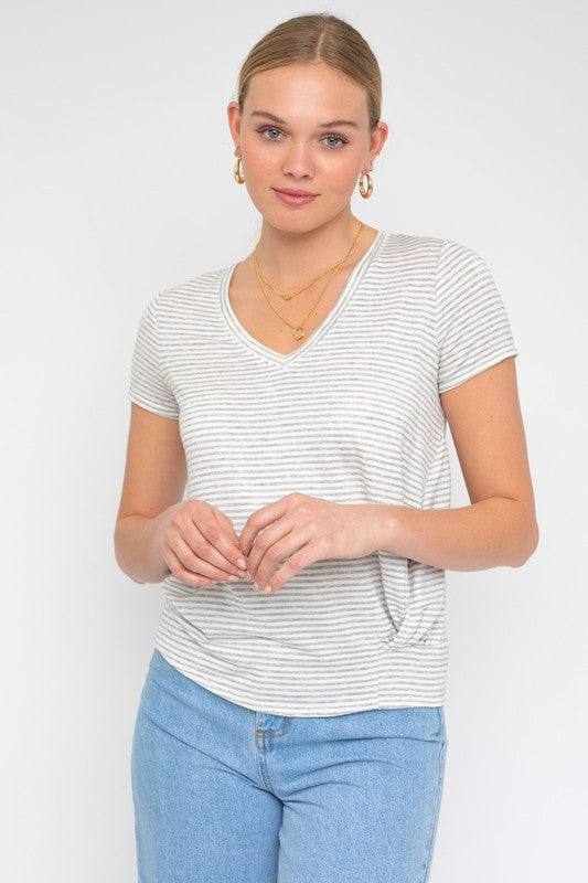 Short Sleeve V-Neck Twist Front Top Gilli