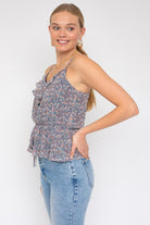 Sleeveless Elastic Waist Top With Ruffle Gilli