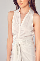 Sleeveless Collared Front Tie Dress Do + Be Collection