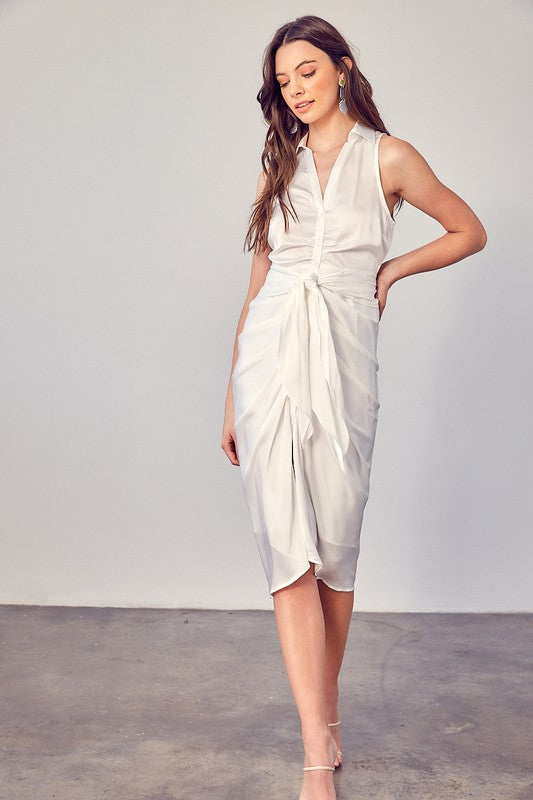 Sleeveless Collared Front Tie Dress Do + Be Collection