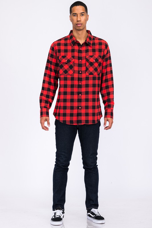 Regular Fit Checker Plaid Flannel Long Sleeve WEIV