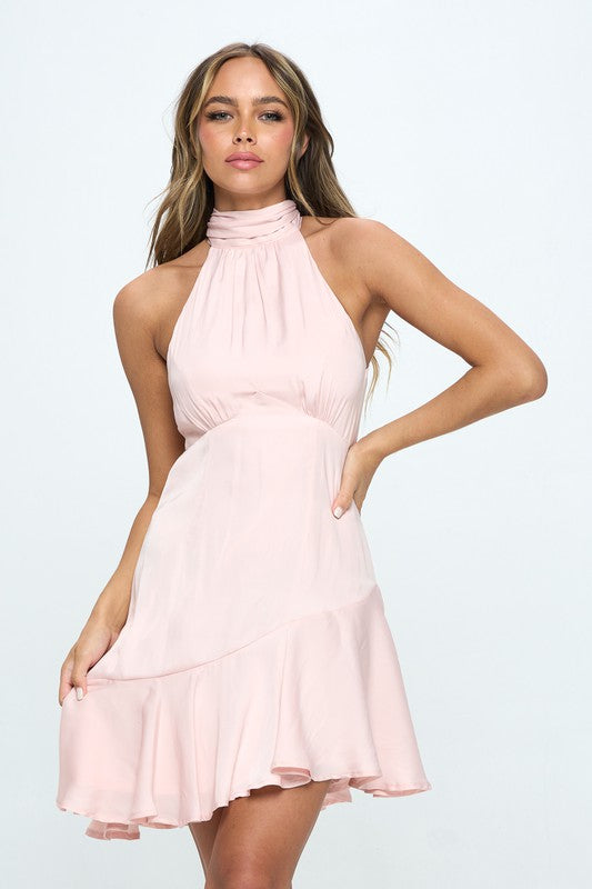 Halter Neck Satin Mini Dress One and Only Collective Inc