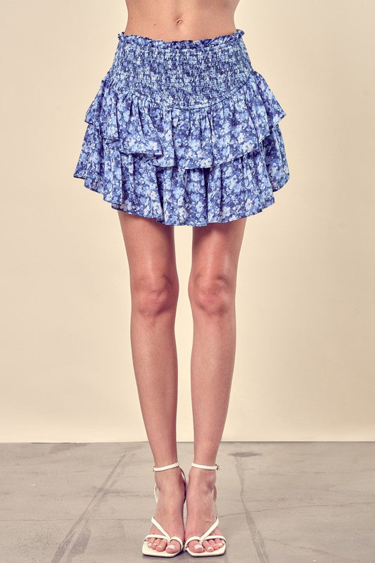 Dizzy Floral Printed Tiered Skorts Mustard Seed