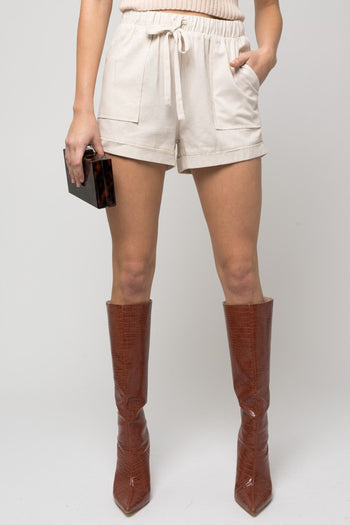 Elastic Waist Front Pocket Roll-Up Shorts Gilli