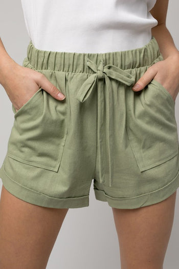 Elastic Waist Front Pocket Roll-Up Shorts Gilli