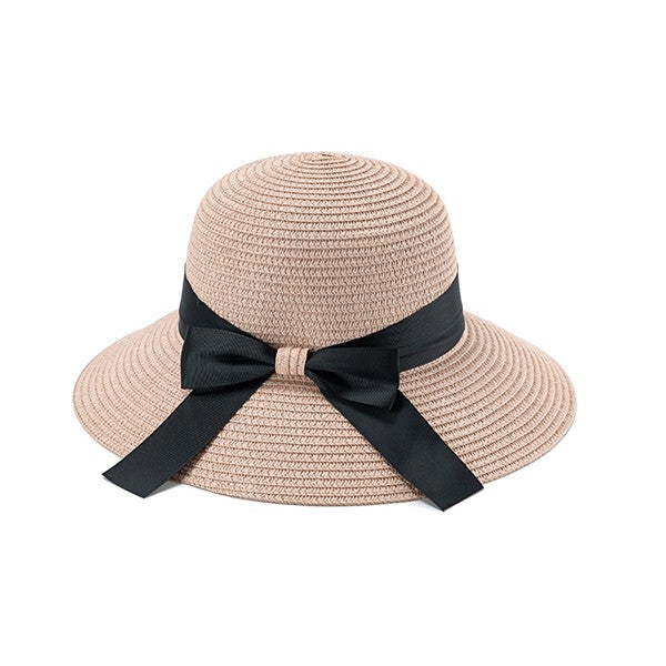 PINK STRAW BUCKET HAT W/ RIBBON SUN HAT Bella Chic