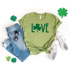 Love Clover Short Sleeve Graphic Tee Olive and Ivory Wholesale