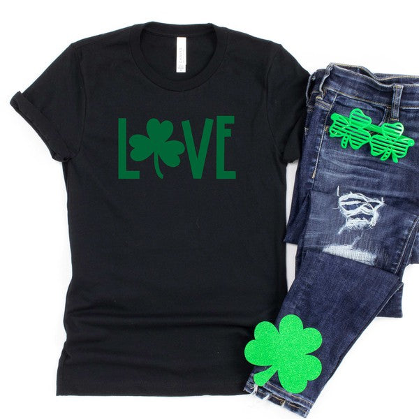 Love Clover Short Sleeve Graphic Tee Olive and Ivory Wholesale