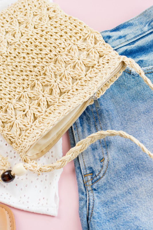 Woven Straw Tassel Accent Crossbody Bag Aili's Corner